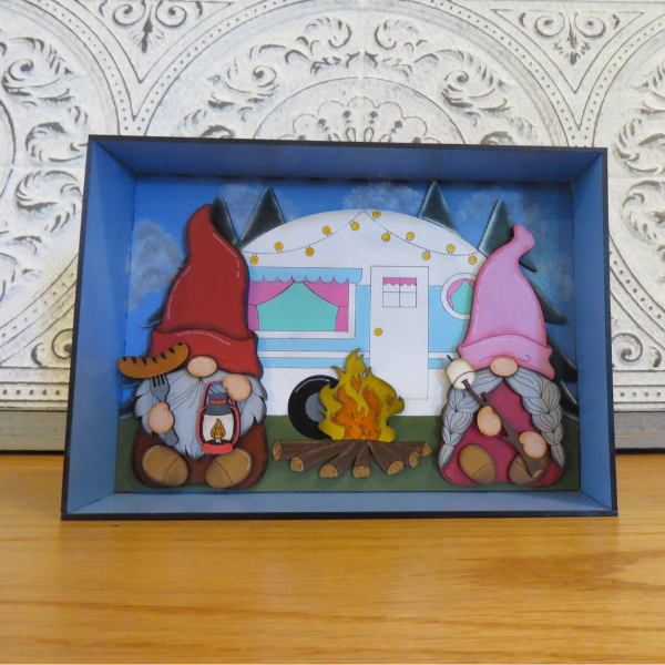 Gnomes Camping Shadow Box Decor