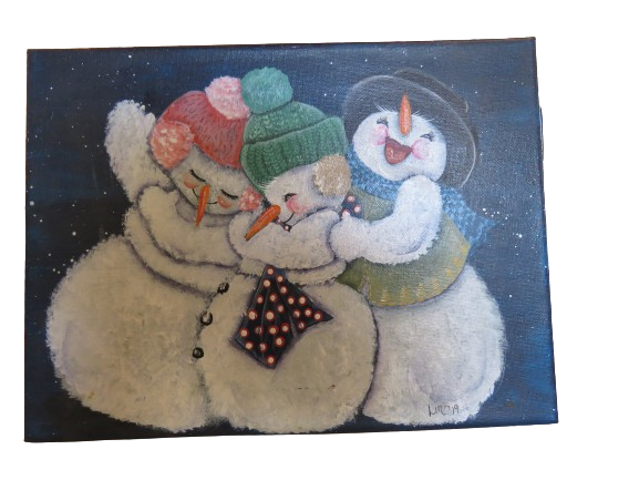 Hugging snowmen wall painting