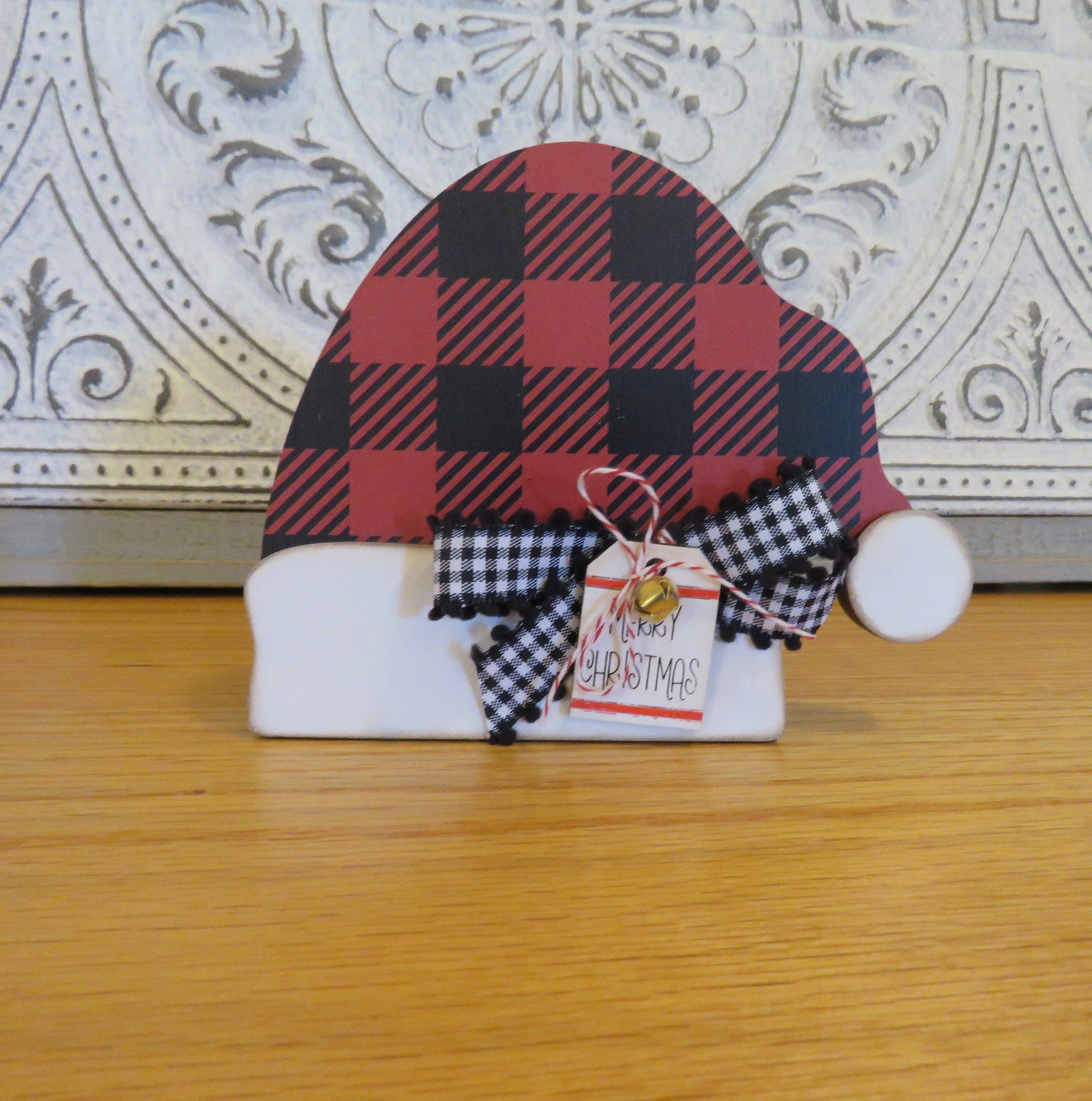 Plaid Santa Hat Home Decor