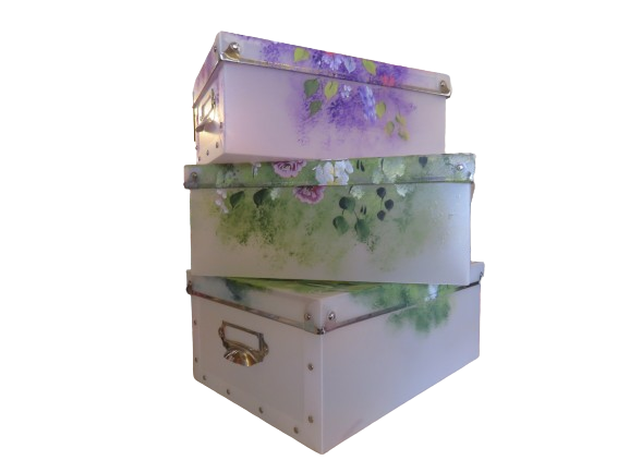 Storage Boxes Handpainted Floral Design